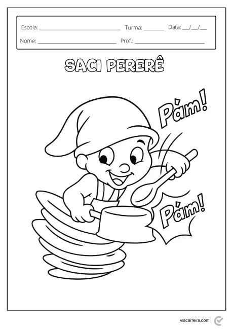 Desenho do Saci Pererê cozinhando com uma panela e fazendo barulho.