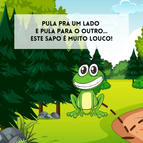 Sapo divertido em um cenário de floresta.