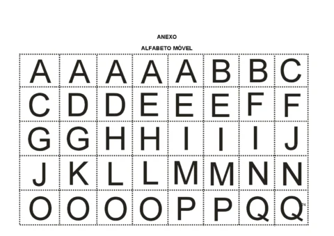 Tabela do alfabeto móvel com letras em destaque.