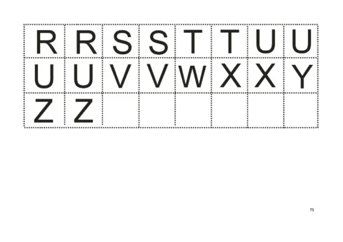 Tabela com letras do alfabeto em destaque.