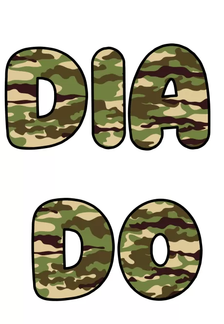 As palavras 'DIA' e 'DO' em estilo camuflado