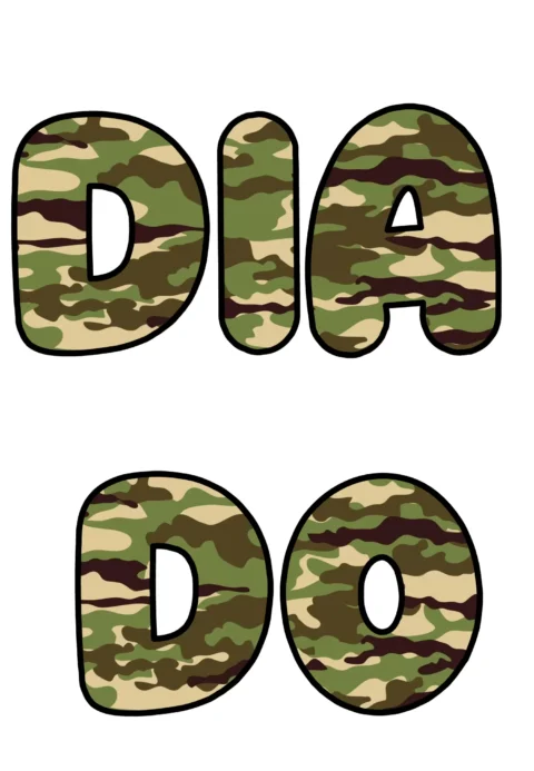 As palavras 'DIA' e 'DO' em estilo camuflado