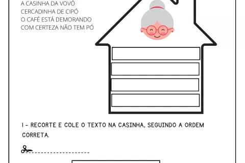 Atividade de recorte e colagem sobre a história da vovó Cerquinha de Cipó e o café.