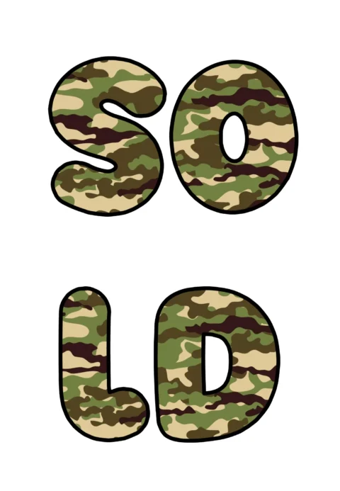 Texto 'SOLD' em estilo camuflado