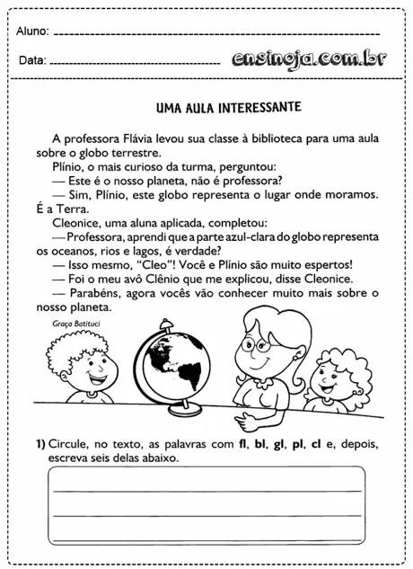 Uma aula sobre o globo terrestre com alunos e professora.