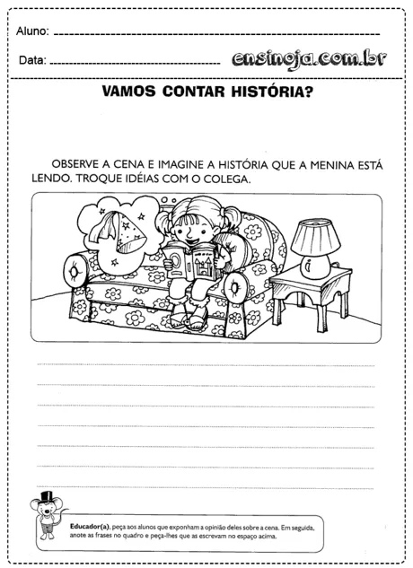 Criança lendo um livro em um sofá, com uma lâmpada ao lado.