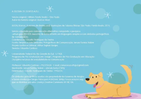 Capa do livro 'A Escova de Dentes Azul' com um cachorro brincando na água.