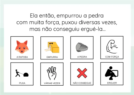 Ilustração de uma raposa tentando empurrar uma pedra com força, representando a persistência.