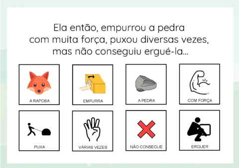 Ilustração de uma raposa tentando empurrar uma pedra com força, representando a persistência.