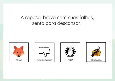 Ilustrações de uma raposa, um sinal de desaprovação, uma mão e uma pessoa descansando.