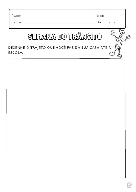 Desenho para atividade sobre o trajeto da casa até a escola durante a Semana do Trânsito.