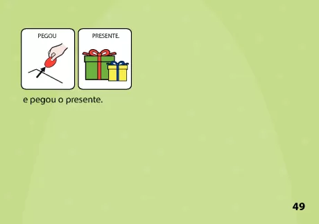 Ilustração de uma mão pegando um presente, com caixas de presente ao lado.