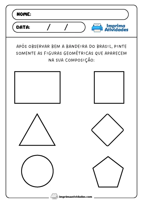 Atividade educacional com figuras geométricas para colorir