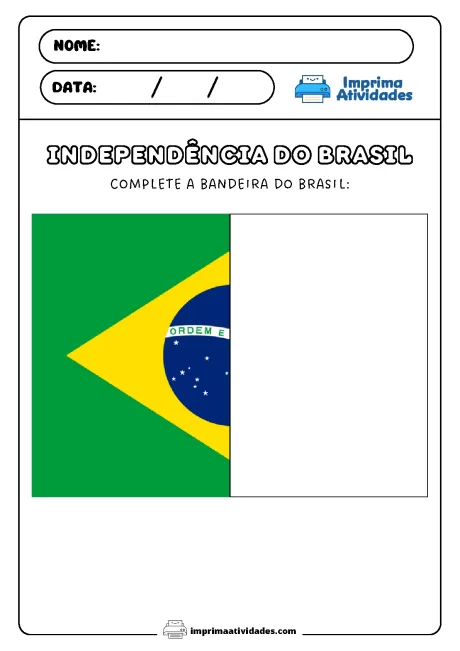 Atividade educativa sobre a bandeira do Brasil para completar