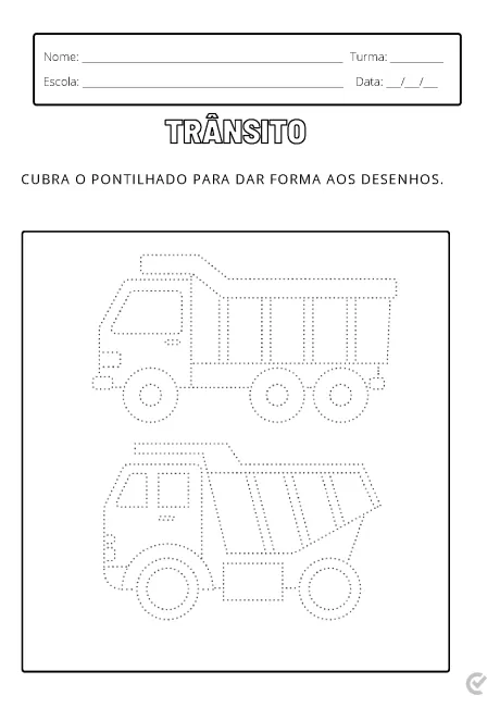 Desenhos pontilhados de caminhões para colorir