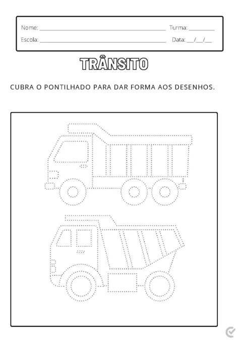 Desenhos pontilhados de caminhões para colorir