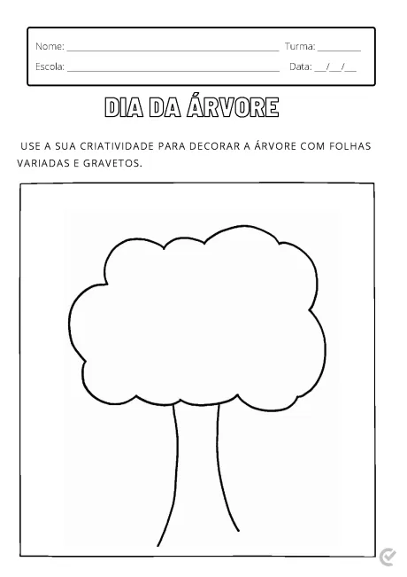 Desenho de uma árvore em branco para ser decorada com folhas e gravetos.