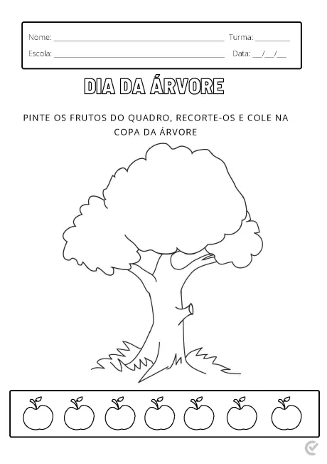 Desenho de uma árvore com frutas para colorir e recortar