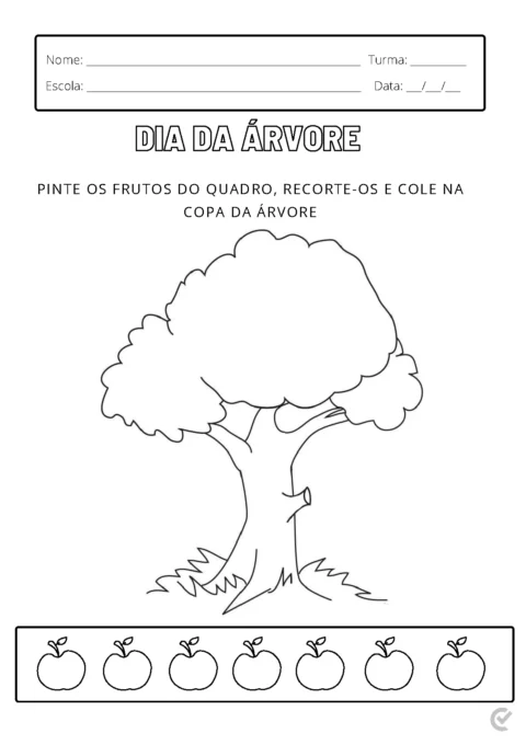 Desenho de uma árvore com frutas para colorir e recortar