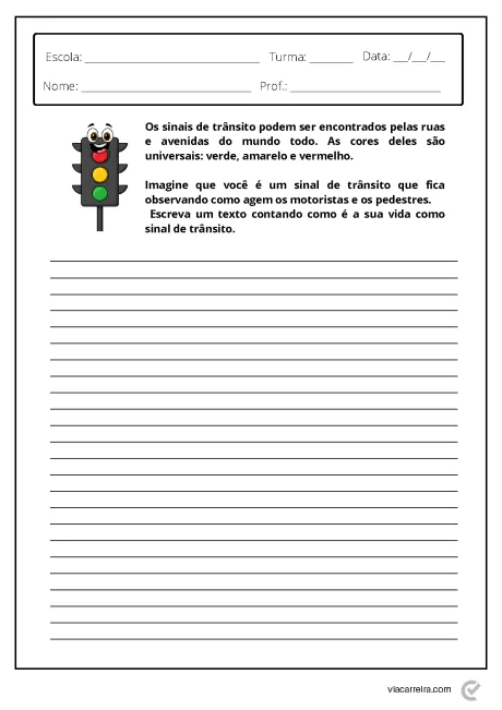 Imagem de um sinal de trânsito com um personagem animado e espaço para escrita.