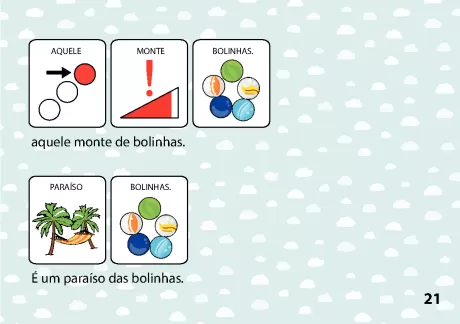 Cartões educativos com bolinhas e montes, ilustrando conceitos de localização e quantidade.
