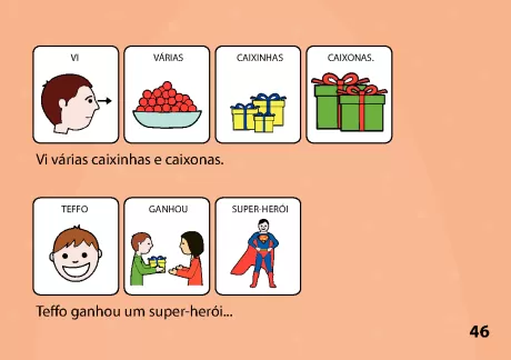 Ilustrações de crianças e caixas, com texto explicativo.