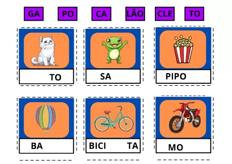 Cartões ilustrativos com imagens e palavras para aprendizado.