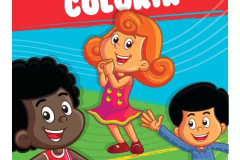 Capa de atividades de colorir com crianças felizes