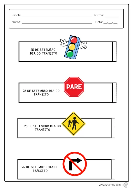 Desenhos de sinais de trânsito com a data 25 de setembro, Dia do Trânsito.
