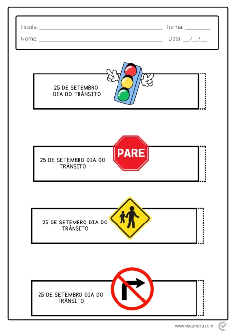 Desenhos de sinais de trânsito com a data 25 de setembro, Dia do Trânsito.