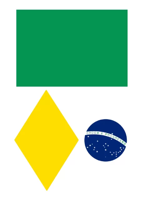 Bandeira do Brasil com retângulo verde, losango amarelo e círculo azul com estrelas brancas.