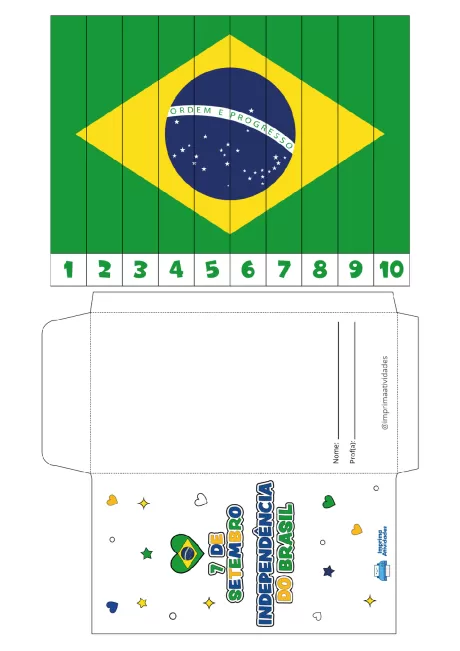 Imagem da bandeira do Brasil com espaço para atividades educativas.
