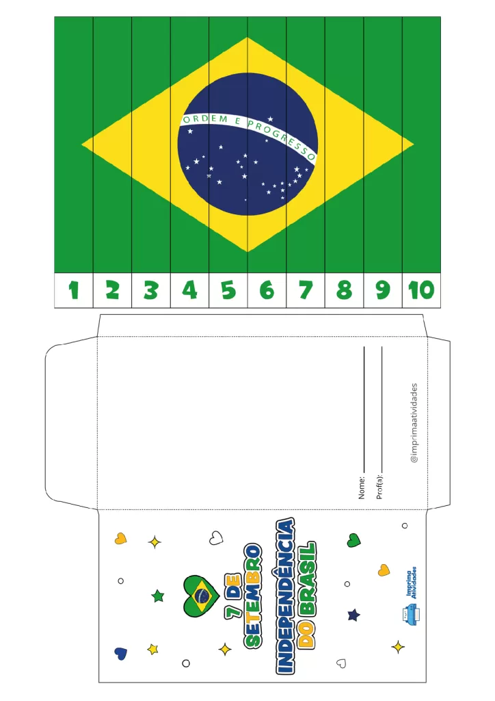 Imagem da bandeira do Brasil com espaço para atividades educativas.