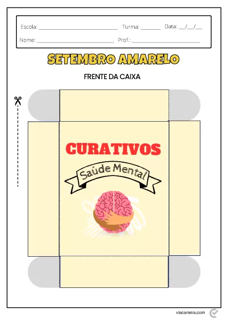 Caixa de curativos com tema de saúde mental, destacando a campanha Setembro Amarelo.