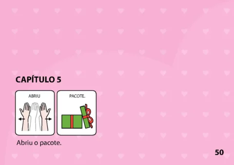 Ilustração de mãos abrindo um pacote com um presente ao lado.