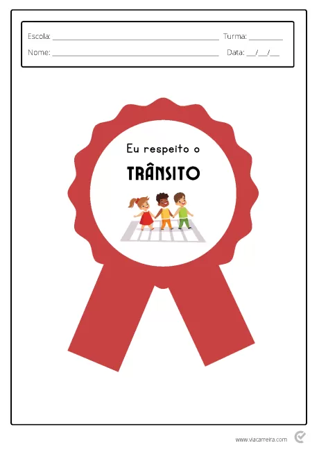 Certificado com ilustrações de crianças respeitando o trânsito