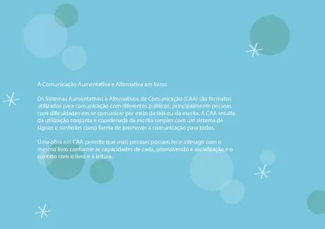 Texto sobre Comunicação Aumentativa e Alternativa em livros com fundo azul e elementos gráficos.