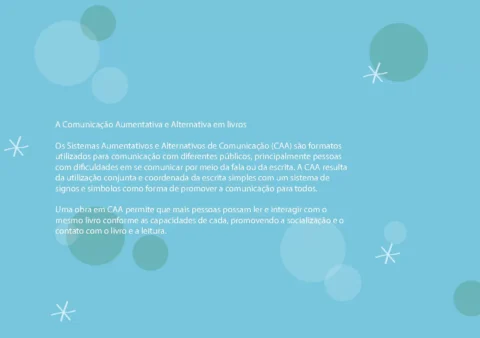 Texto sobre Comunicação Aumentativa e Alternativa em livros com fundo azul e elementos gráficos.