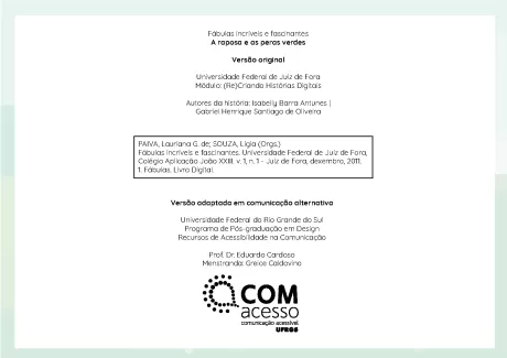 Imagem com informações sobre fábulas e créditos de autores e instituições.