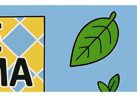 Ilustração de uma folha verde sobre fundo azul