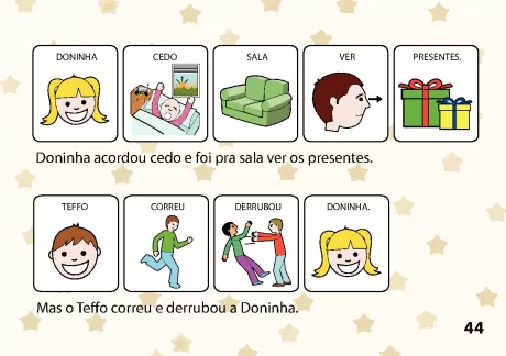 Ilustrações de Doninha e Teffo em uma história infantil.