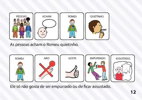 Sequência de imagens mostrando a percepção das pessoas sobre Romeu e suas reações.