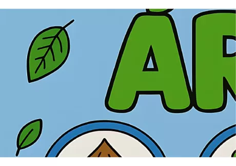 Ilustração com folhas e elementos naturais em fundo azul