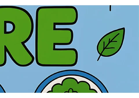 Ilustração de folhas verdes e vegetais em fundo azul