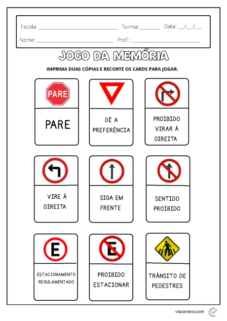 Cartões de jogo da memória com sinais de trânsito.