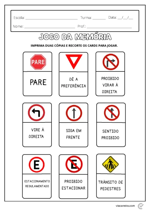 Cartões de jogo da memória com sinais de trânsito.