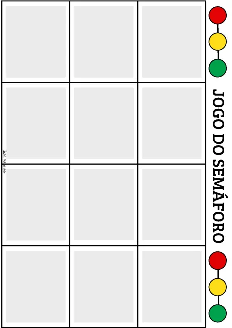Cartela do jogo do semáforo com espaços em branco para colagem de figuras.