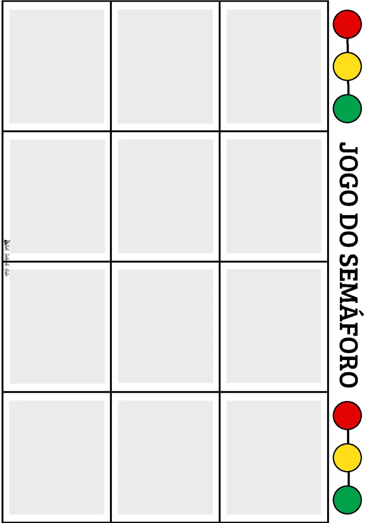 Cartela do jogo do semáforo com espaços em branco para colagem de figuras.