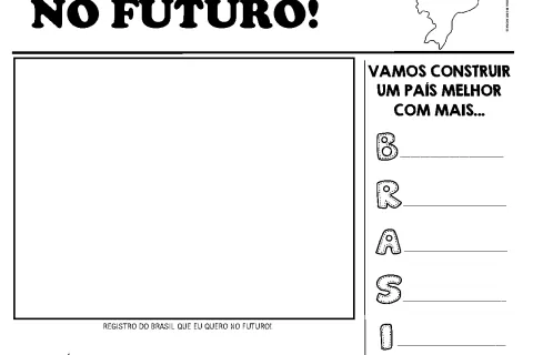 Imagem de um jornal educacional sobre a independência do Brasil, com espaço para escrever sobre o futuro do país.