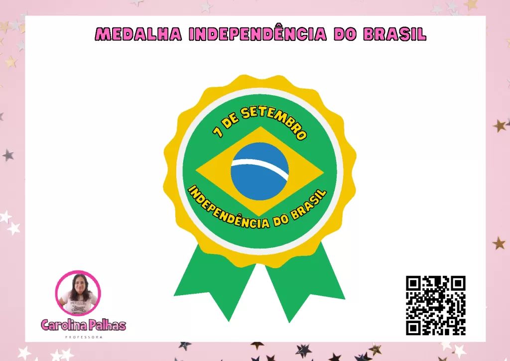 Medalha com as cores da bandeira do Brasil, comemorando o dia 7 de setembro, Independência do Brasil.